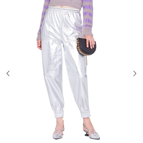 Stella McCartney Metallic Silver Foil Jogger Pants Size IT46/US 10/12 $995 NWOT - Picture 2 of 8